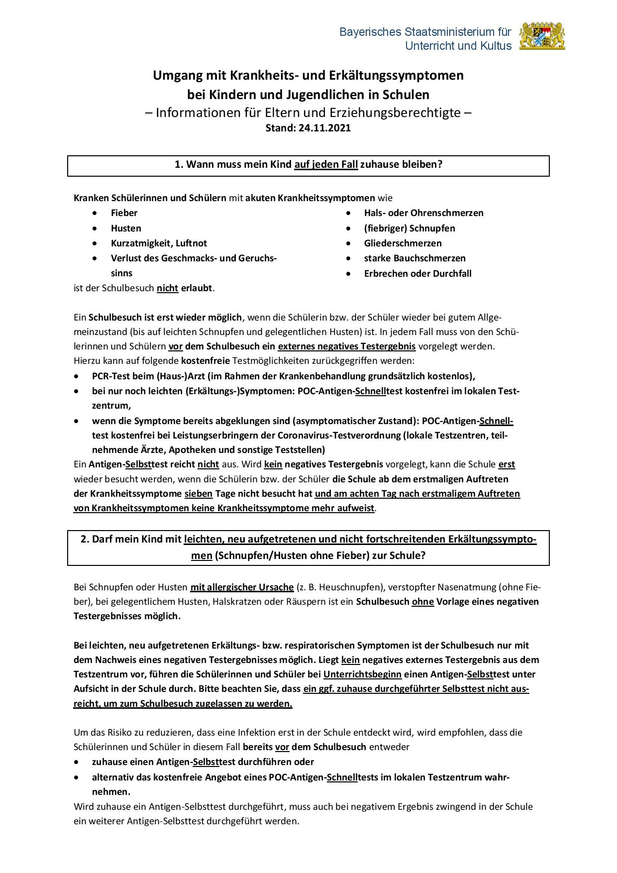 25112021 4 Aktualisiertes Merkblatt fuer Erziehungsberechtigte Erkaeltungssymptome page 001